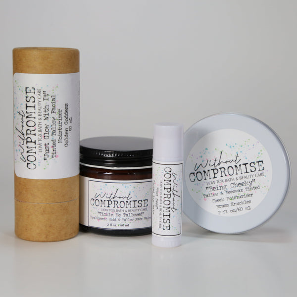 Ultimate Tallow Beauty Bundle 2.0 – Tallow-Based Skincare & Beauty Set
Tallow Beauty Gift Set with Whipped Tallow Balm, Just Glow With It, Being Cheeky, and Mint Lip Balm