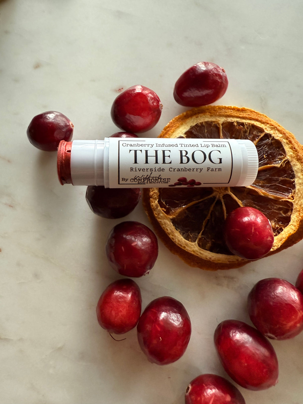 Cranberry Tinted Lip Balm | Antioxidant Rich, Moisturizing & Gently Exfoliating | Natural Lip Care with Beeswax, Coconut Oil & Orange Essential Oil